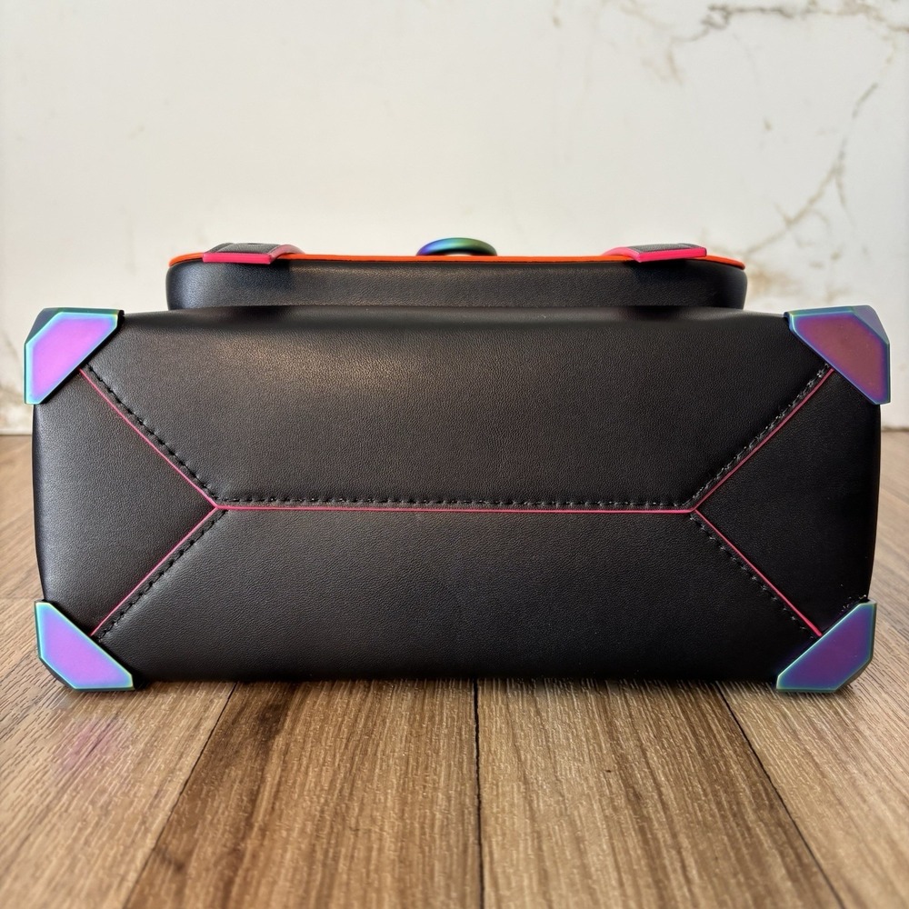 Michael Kors Manhattan Black Medium Leather Unique Satchel Neon Colors Crossbody - Picture 6 of 16